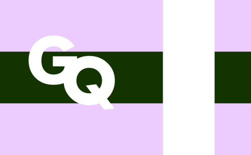 The original version of the flag featuring the letters "GQ" as well as a cross-like design